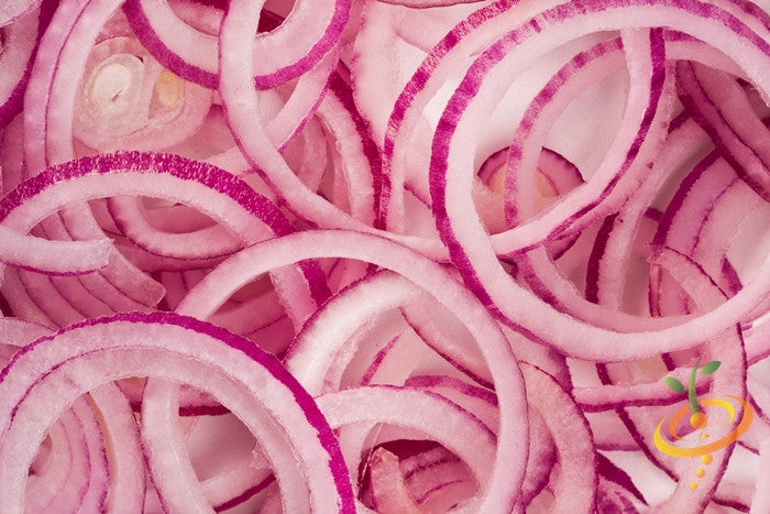 Red Grano onion seeds from SeedsNow, small seed packets for planting red short-day onions, shown in a close-up image.
