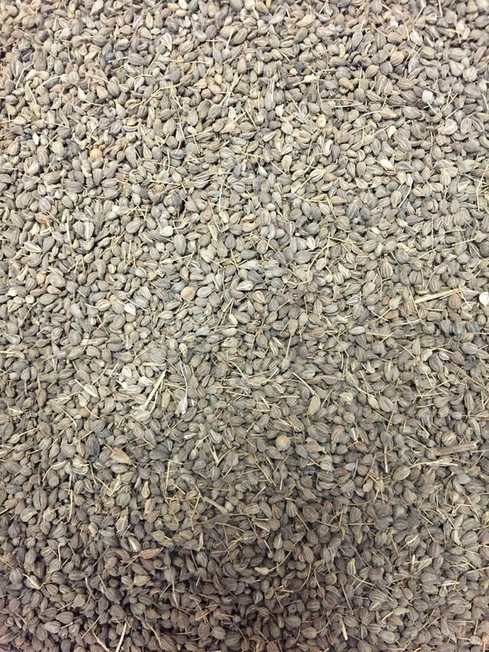 A close-up of fresh Anise (Aniseed) seeds from SeedsNow, showing small, oval, brown seeds with a slightly ridged surface.